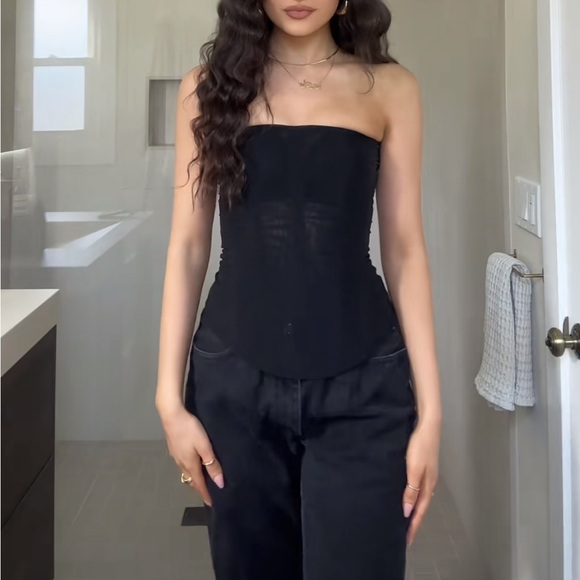LEAU MUSE MESH CORSET TOP - BLACK